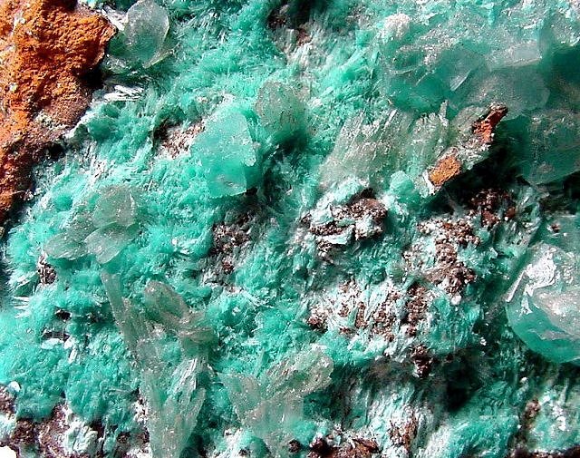 aurichalcite-delicate greenish blue crystal masses-Mexico