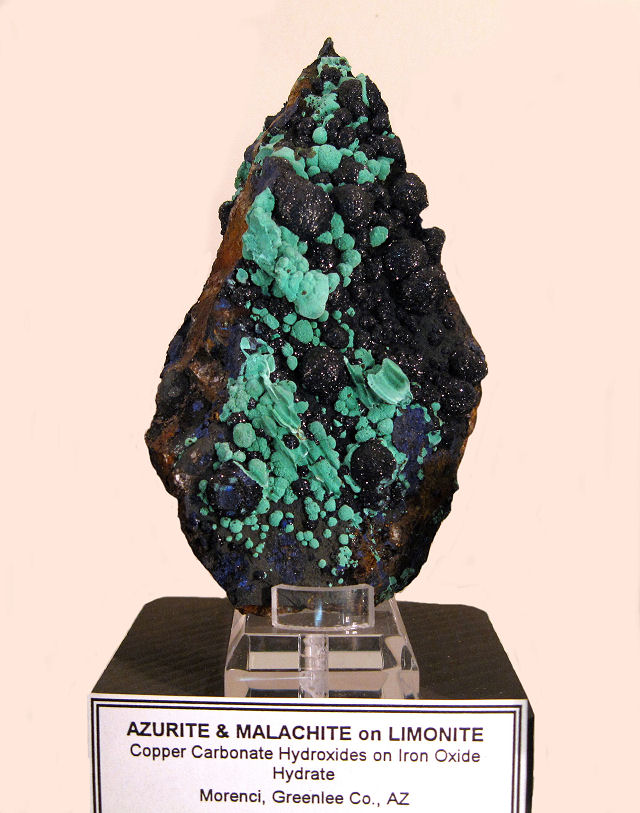 azurite-blue crystal clusters on green malachite-large specimen
