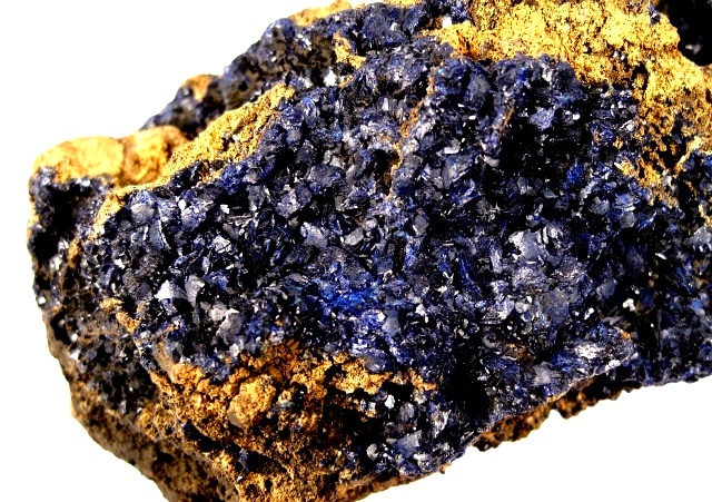 Azurite - Small Blue Crystals On Yellow Limonite