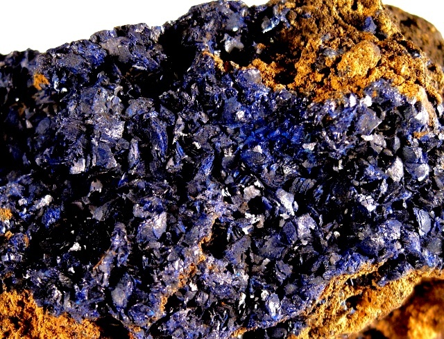 Azurite - Small Blue Crystals On Yellow Limonite