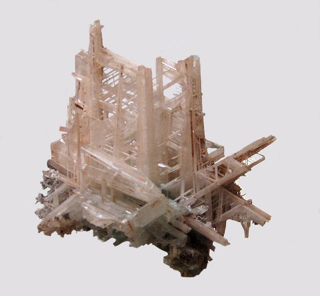cerussite-hexagonal network of white crystals
