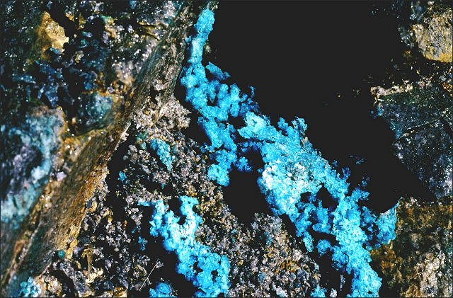 chalcanthite-blue coating on rock
