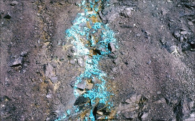chalcanthite-blue coating on rock