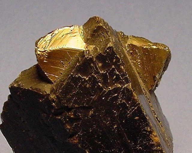 chalcopyrite-brassy yellow crystal in brown sphalerite