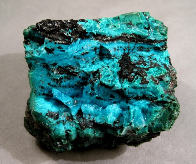 chrysocolla-blue in breccia with black tenorite