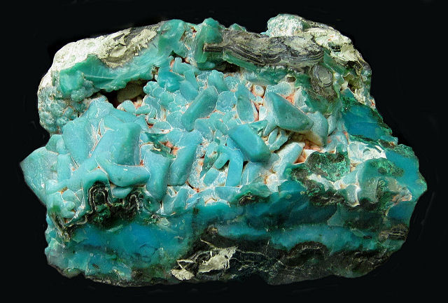 chrysocolla-pale blue-crystal pseudomorphs
