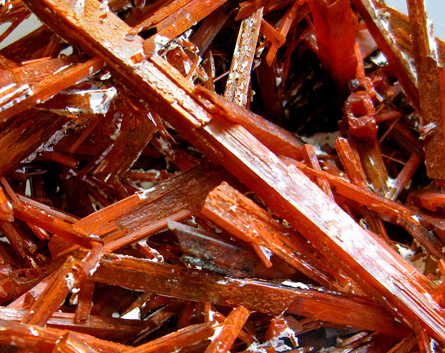 Crocoite - Orange Red - Elongated Crystals - Close View