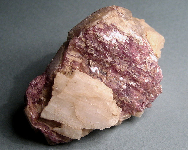 lepidolite pink crystalline mass with feldspar Pala California