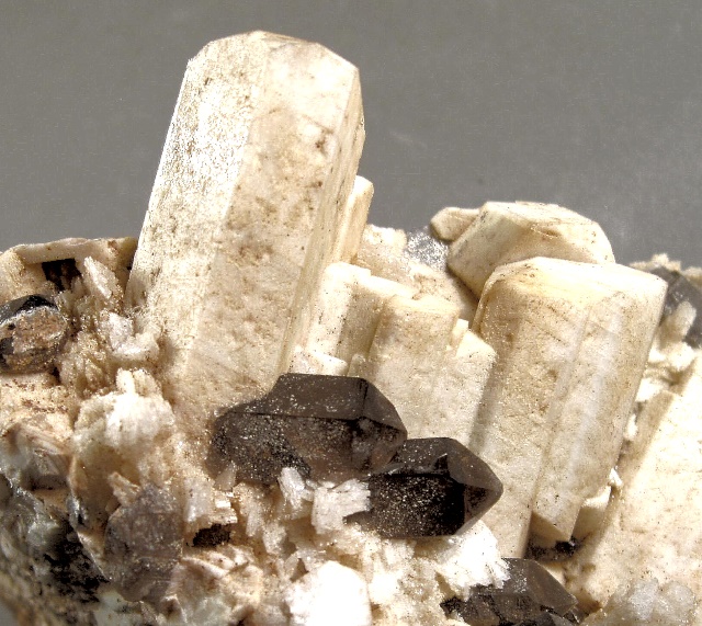 orthoclase- white crystals with smoky quartz-New Hampshire