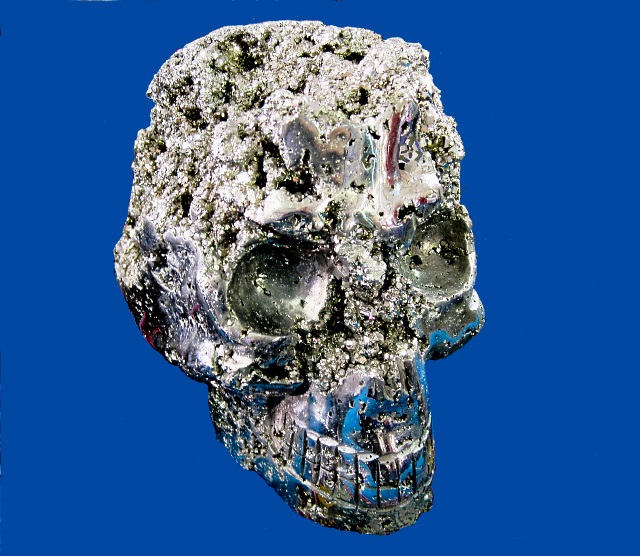 pyrite skull figure carved out of pyrite