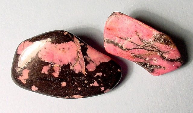 rhodonite-pink and black tumble polished pebbles