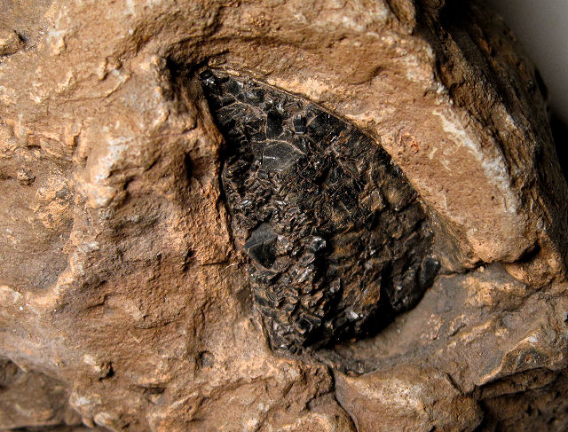 Spinel - Black Crystalline Mass in Weathered Basalt - Arizona