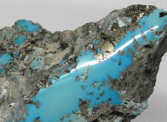turquoise- polished blue turquoise with pyrite-Morenci Arizona
