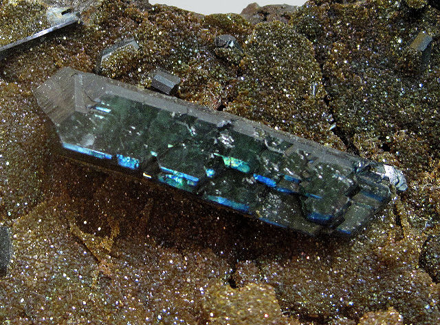 vivianite clear elongated crystal with blue highlights
