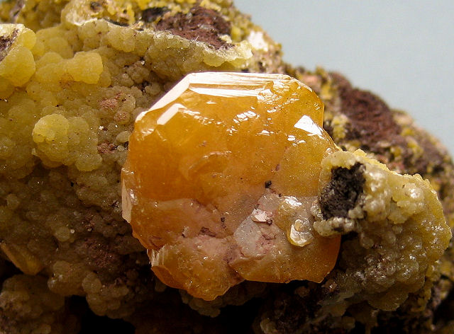 wulfenite bright yellow crystal on mimetite