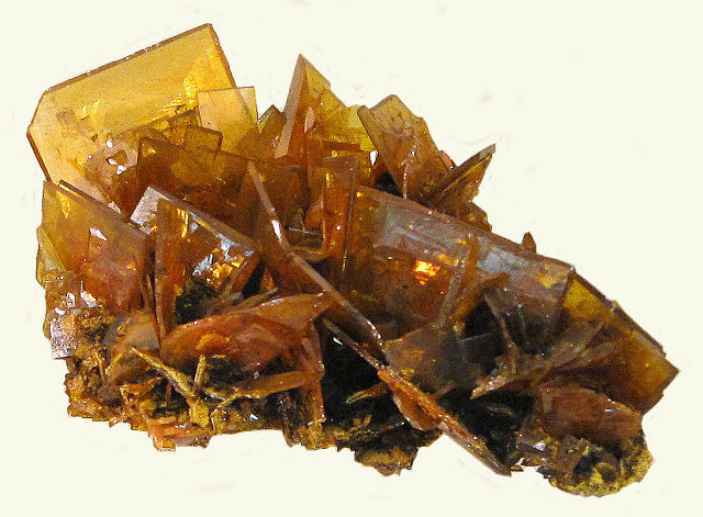 wulfenite cluster of light yellow thin square crystals