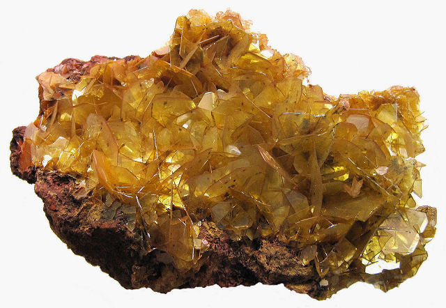 wulfenite cluster of light yellow thin square crystals