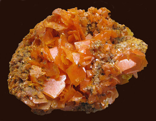 wulfenite cluster of orange square crystals