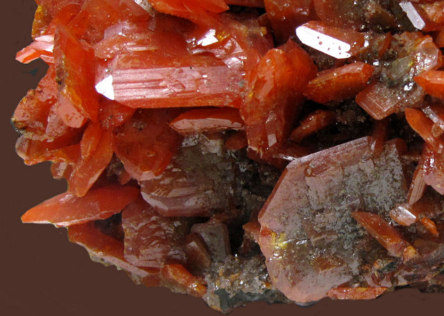 wulfenite cluster of reddish orange crystals