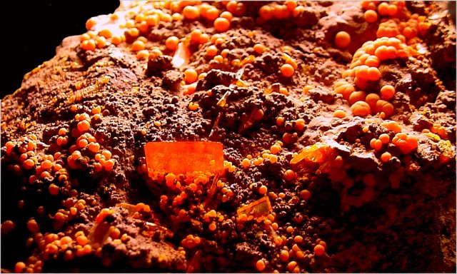 wulfenite reddish orange crystals with orange mimetite