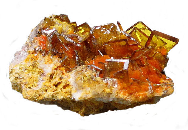 wulfenite yellow and orange square crystals